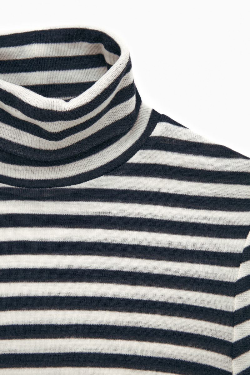 Women's COS Merino Wool Turtleneck Top Sweaters Navy / White NZ-43AIHFTPO