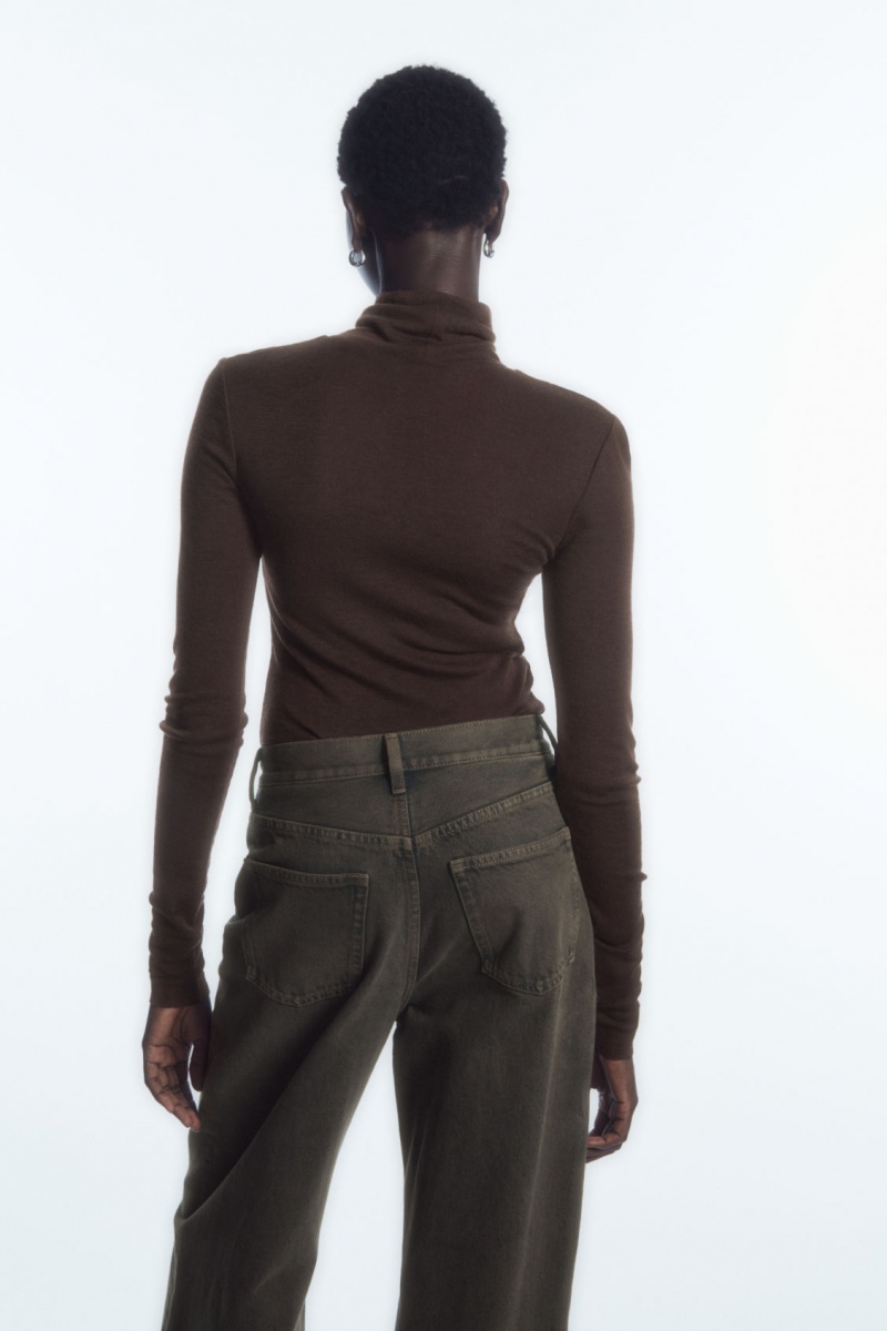 Women's COS Merino Wool Turtleneck Top Sweaters Dark Brown NZ-31QACZRTG