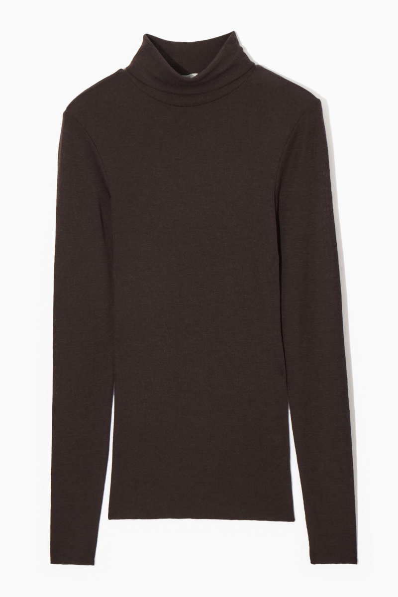 Women's COS Merino Wool Turtleneck Top Sweaters Dark Brown NZ-31QACZRTG