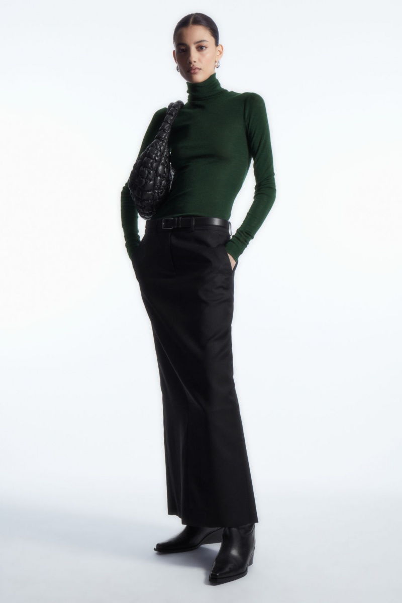 Women's COS Merino Wool Turtleneck Top Sweaters Dark Green NZ-74FUMYCIW