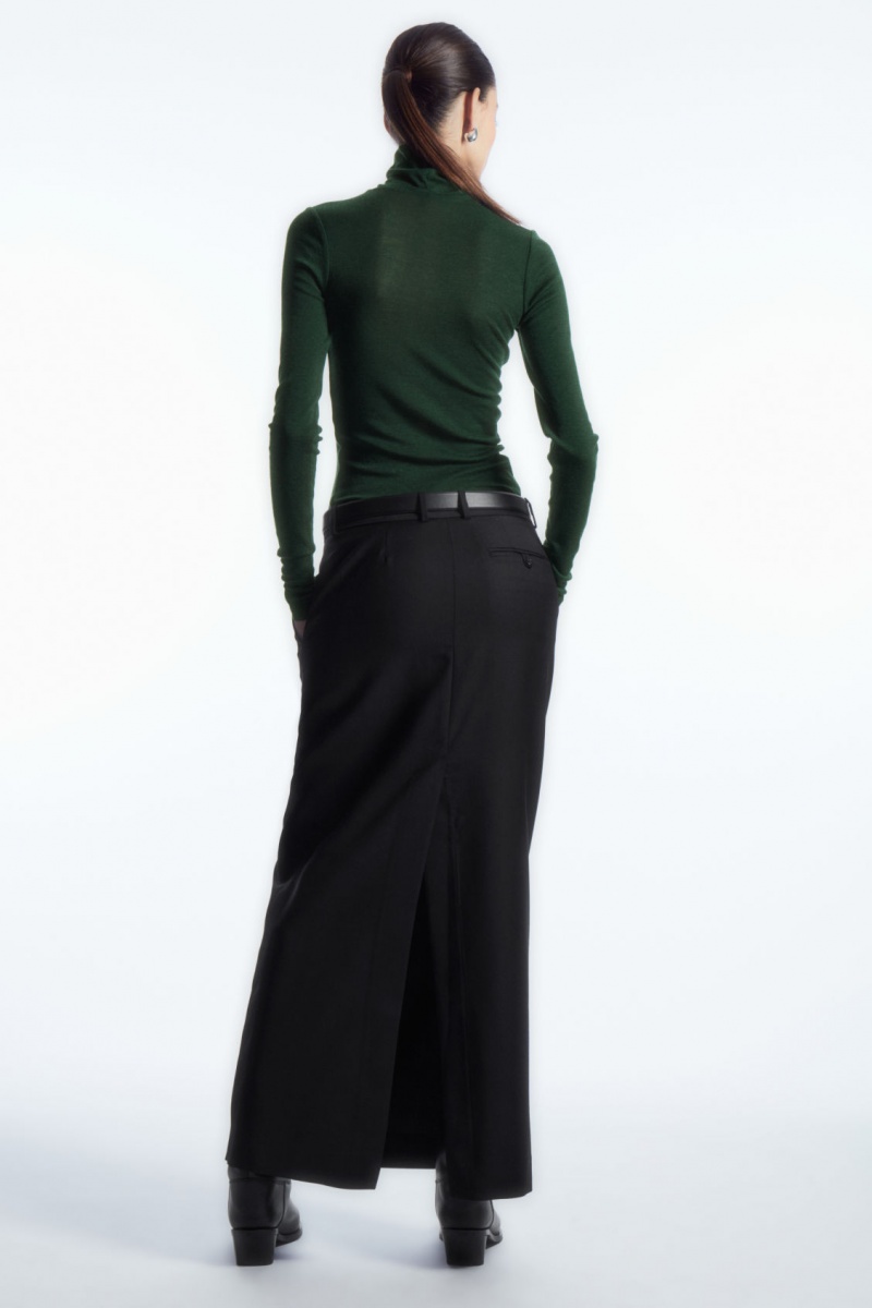 Women's COS Merino Wool Turtleneck Top Sweaters Dark Green NZ-74FUMYCIW