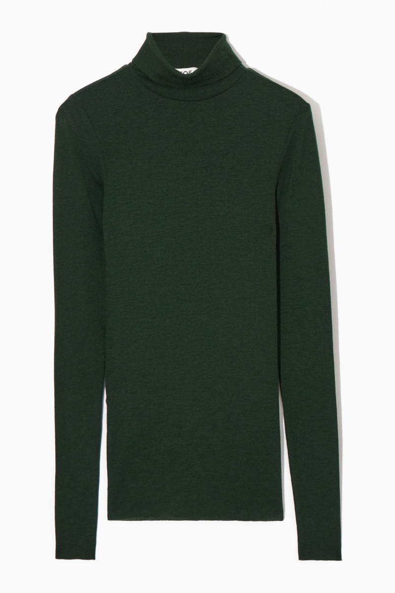 Women's COS Merino Wool Turtleneck Top Sweaters Dark Green NZ-74FUMYCIW