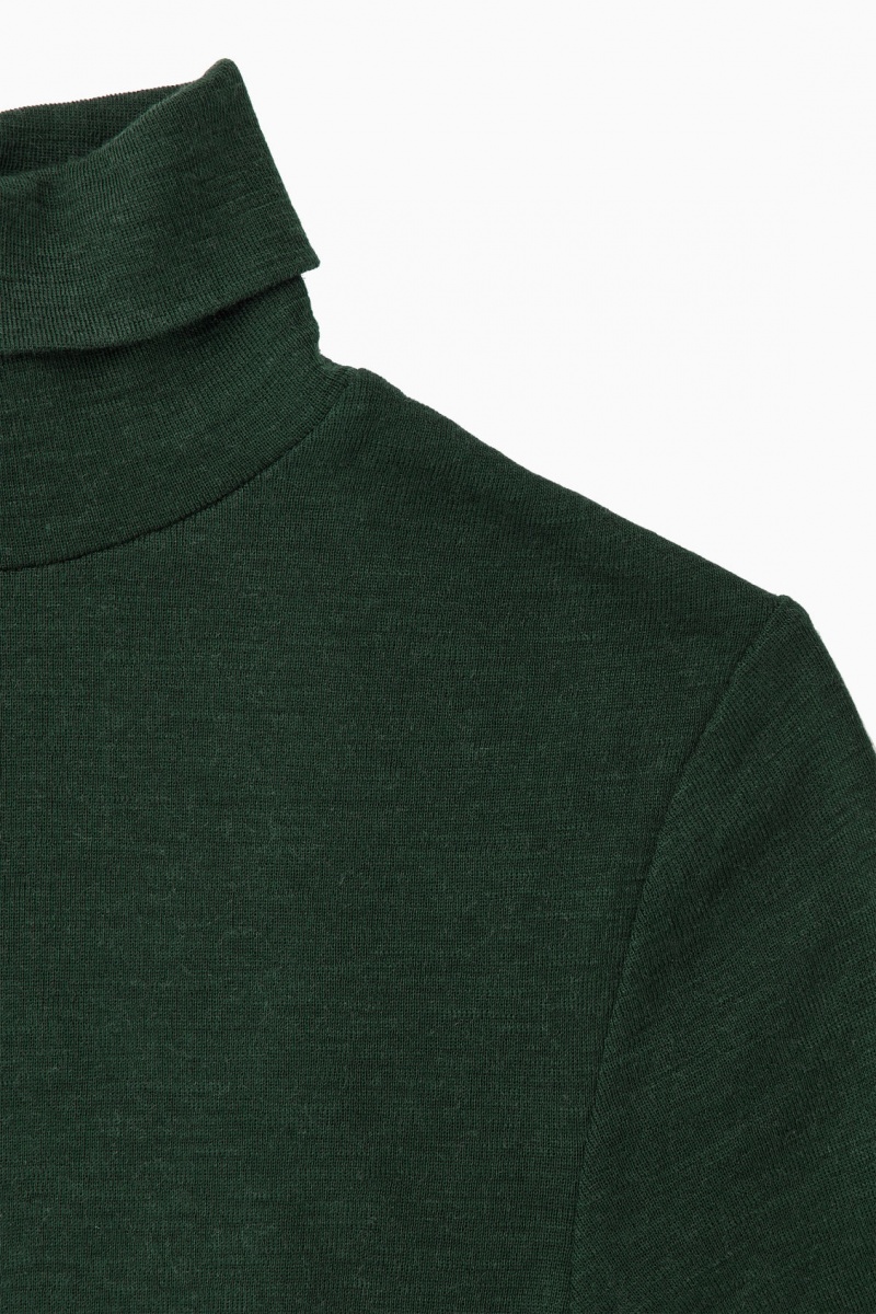 Women's COS Merino Wool Turtleneck Top Sweaters Dark Green NZ-74FUMYCIW