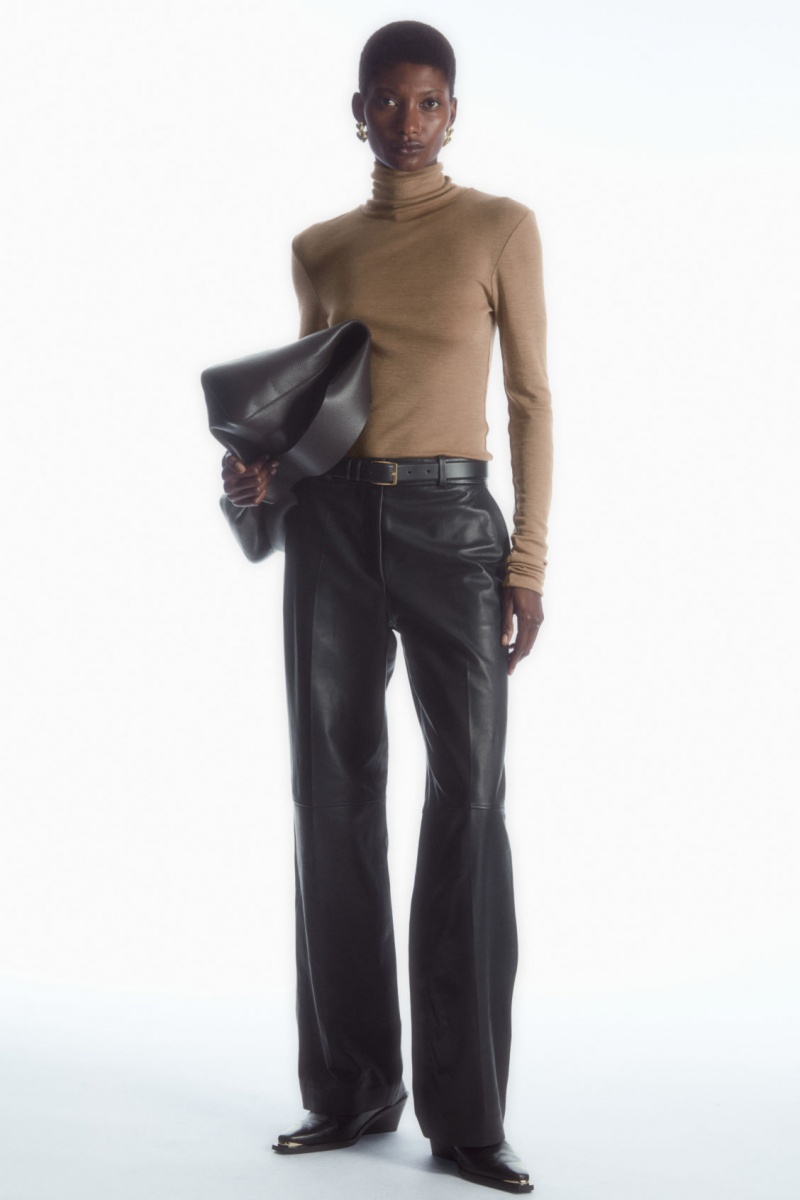 Women's COS Merino Wool Turtleneck Top Sweaters Dark Beige NZ-52JSOLBZC