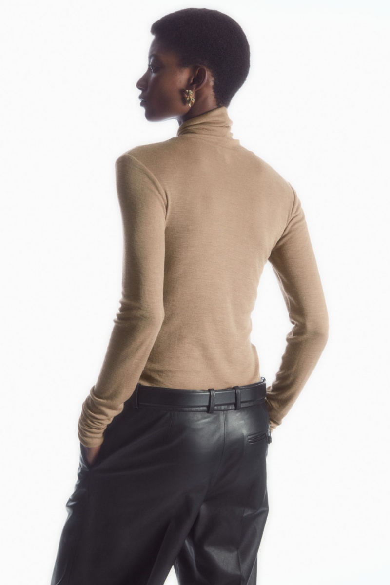 Women's COS Merino Wool Turtleneck Top Sweaters Dark Beige NZ-52JSOLBZC