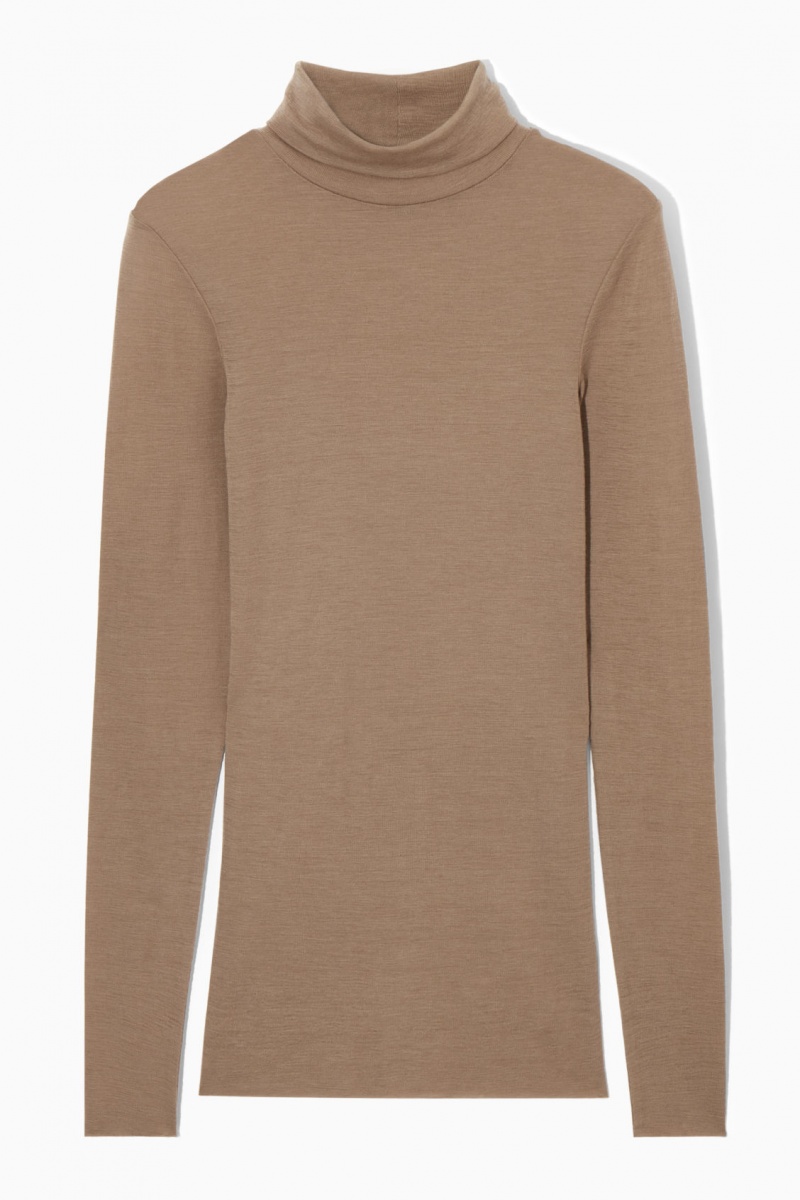 Women's COS Merino Wool Turtleneck Top Sweaters Dark Beige NZ-52JSOLBZC