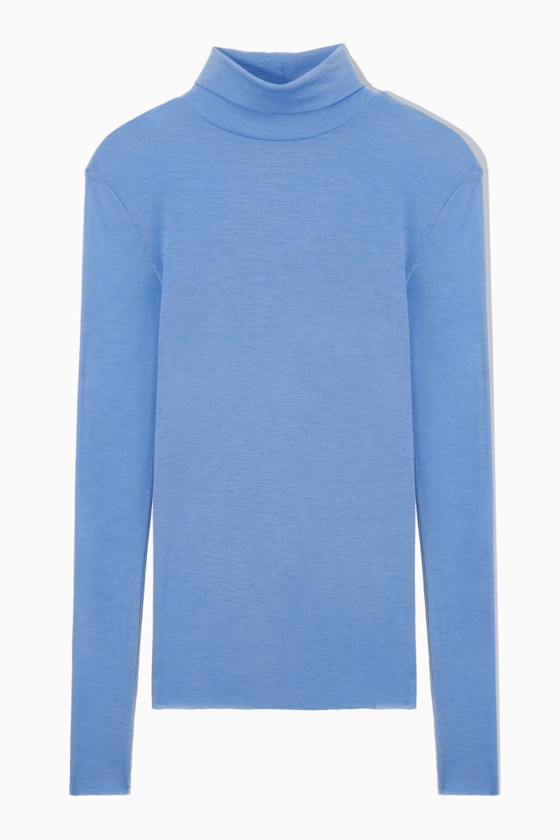 Women's COS Merino Wool Turtleneck Top Sweaters Light Blue NZ-82CBWHXMK