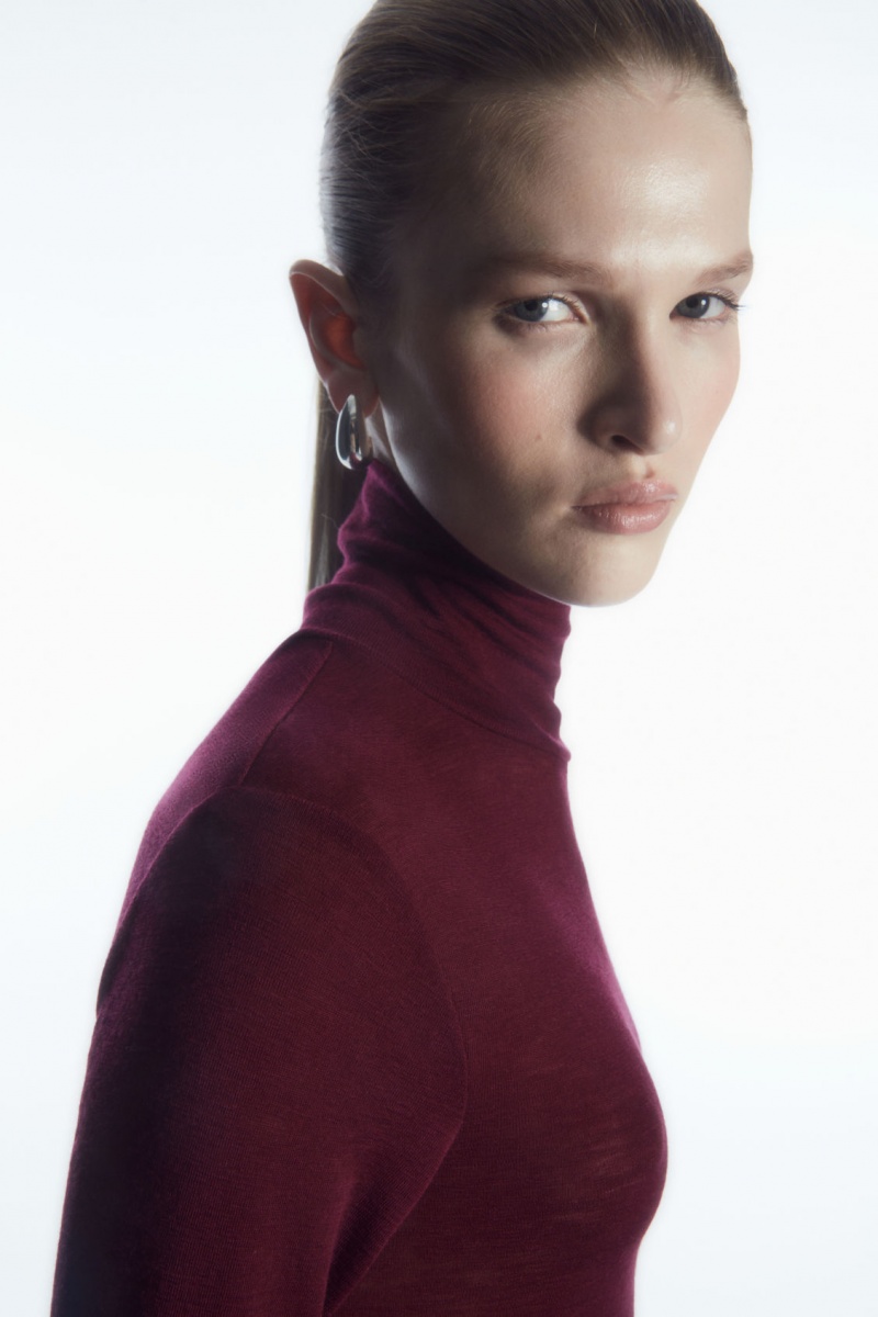 Women's COS Merino Wool Turtleneck Top Sweaters Burgundy NZ-41IQUGHAN
