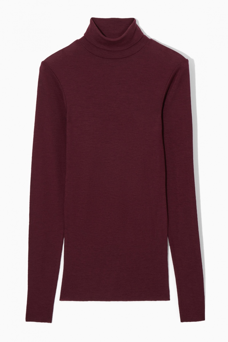Women's COS Merino Wool Turtleneck Top Sweaters Burgundy NZ-41IQUGHAN