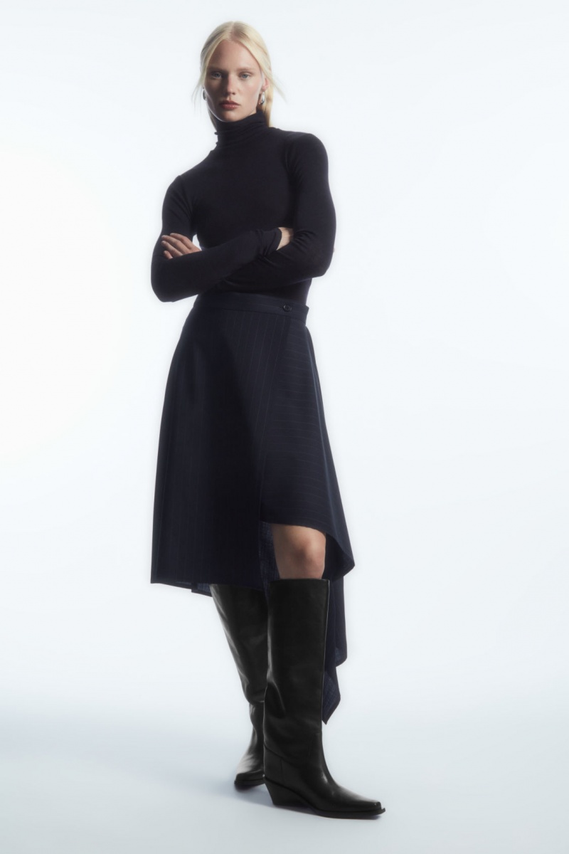 Women's COS Merino Wool Turtleneck Top Sweaters Navy NZ-89YFJRQNE
