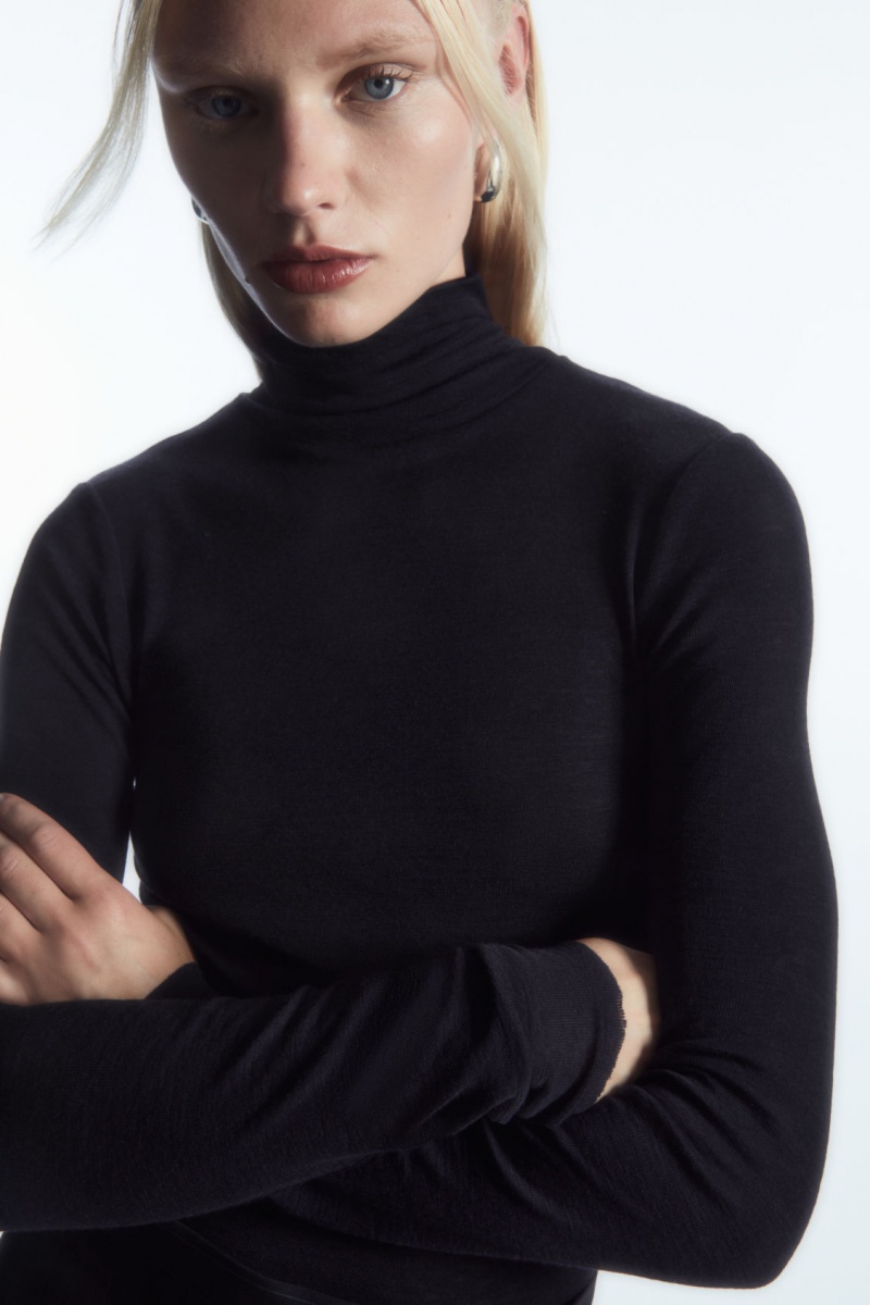 Women's COS Merino Wool Turtleneck Top Sweaters Navy NZ-89YFJRQNE