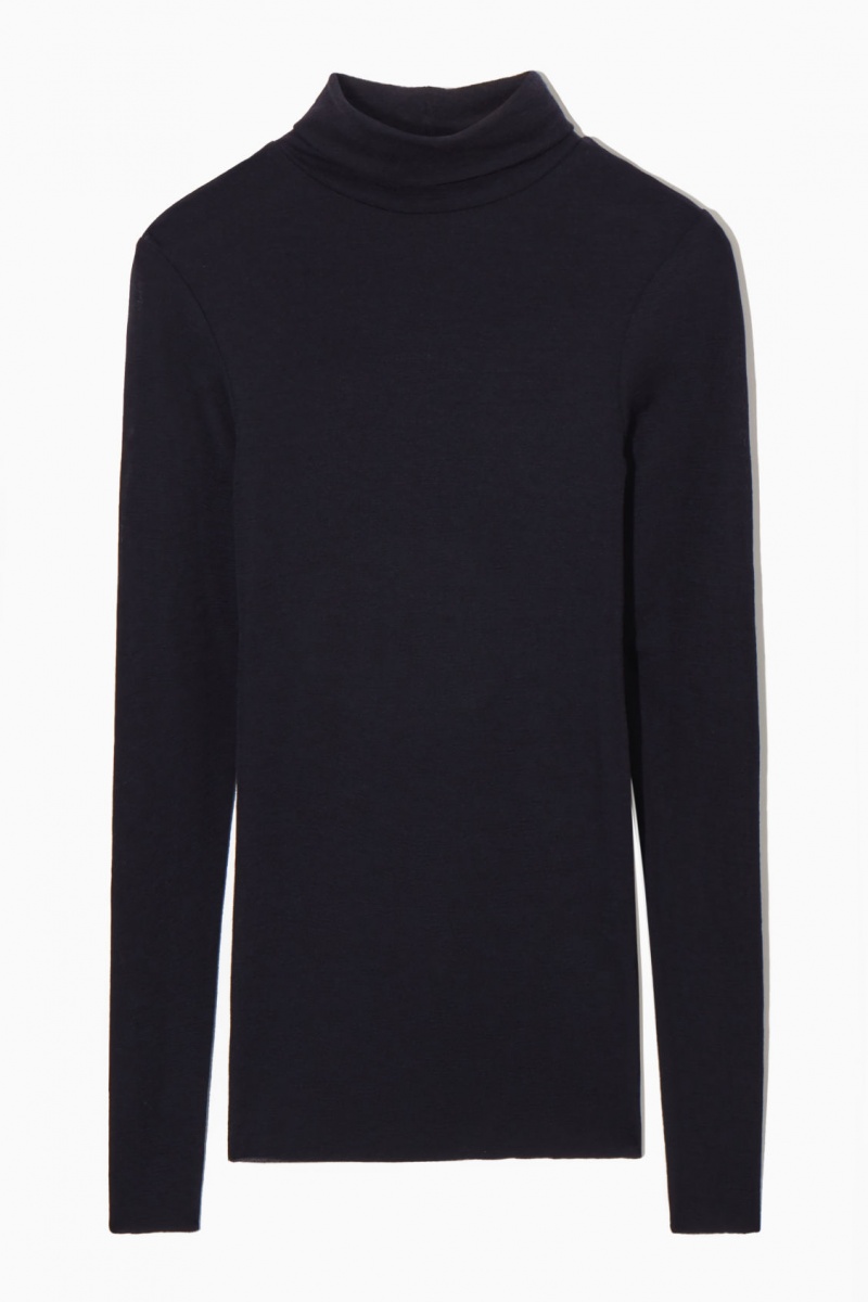 Women's COS Merino Wool Turtleneck Top Sweaters Navy NZ-89YFJRQNE