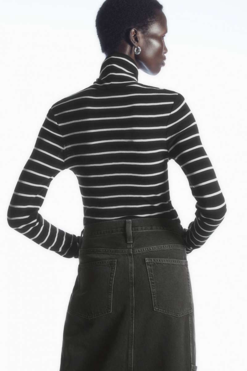 Women's COS Merino Wool Turtleneck Top Sweaters Black / White NZ-02GMZKDTN