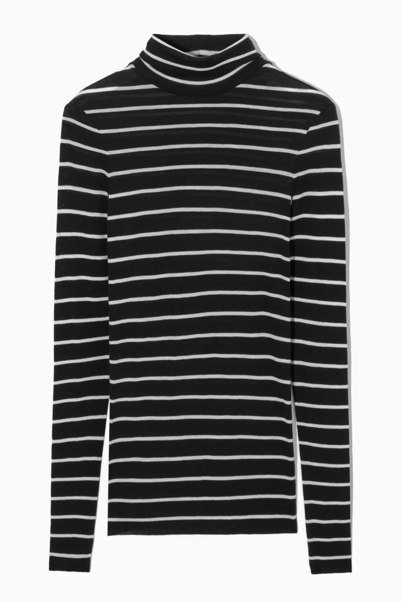 Women's COS Merino Wool Turtleneck Top Sweaters Black / White NZ-02GMZKDTN