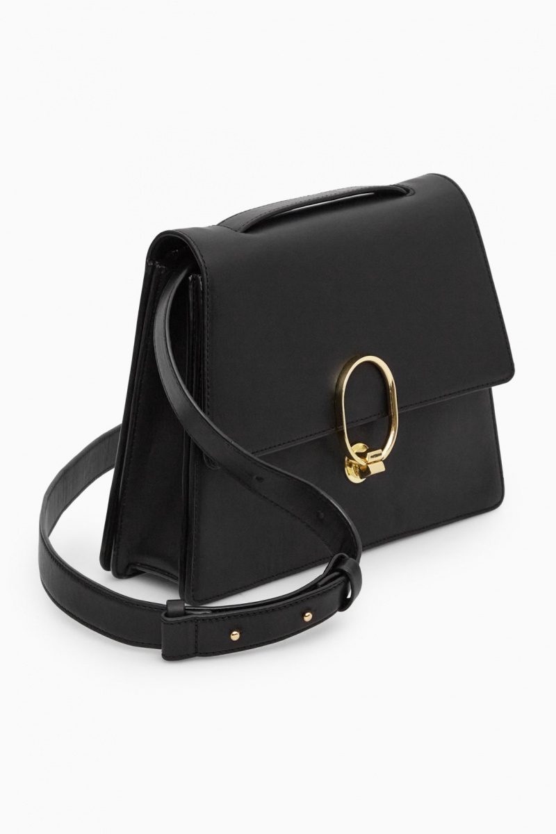 Women's COS Mini Clasp Crossbody Leather Crossbody Bag Black NZ-87CEATKGW