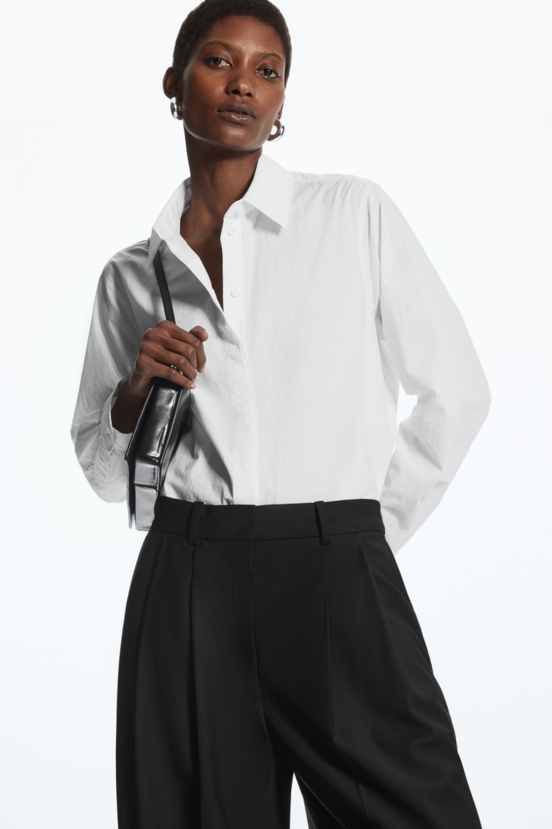 Women's COS Minimal Concealed-Placket Shirts White NZ-45LEJZCPB