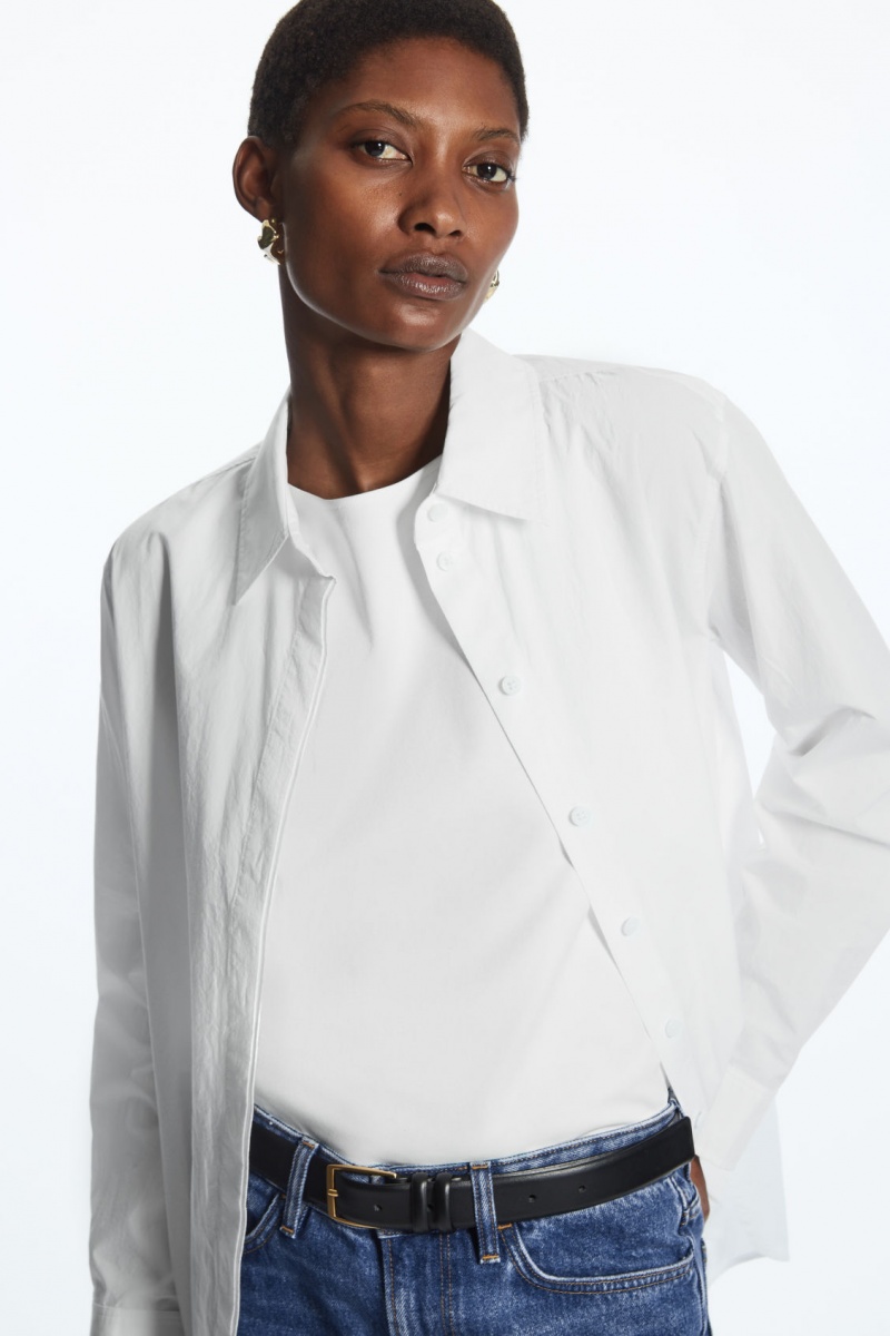 Women\'s COS Minimal Concealed-Placket Shirts White NZ-45LEJZCPB