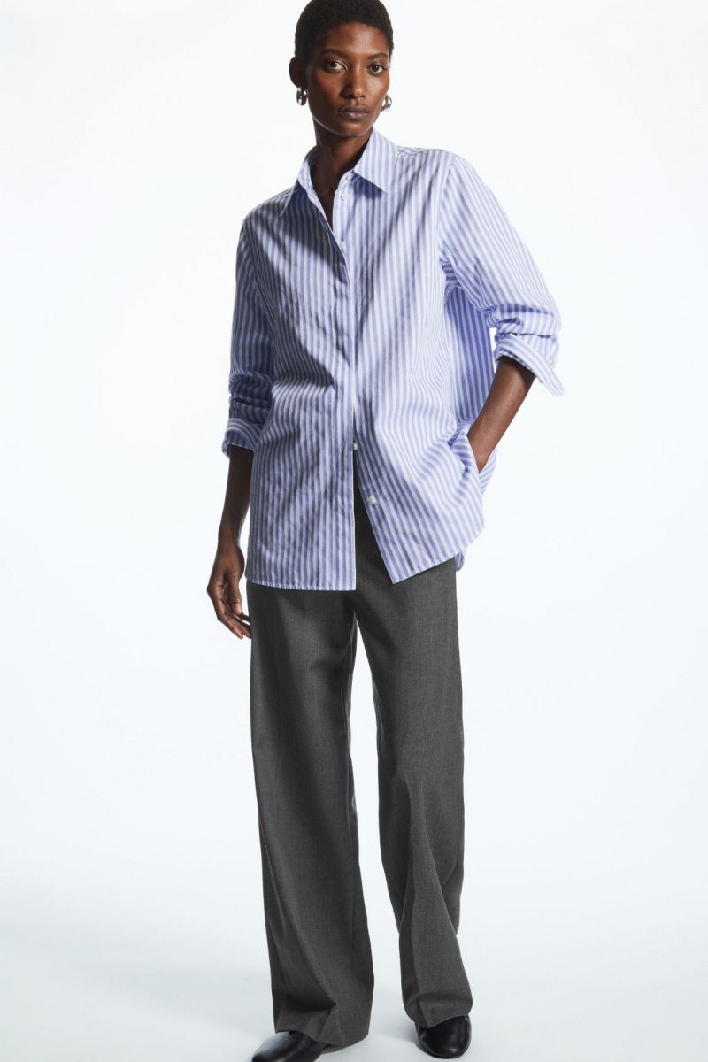 Women's COS Minimal Concealed-Placket Shirts Blue / White NZ-86CIUDWMX
