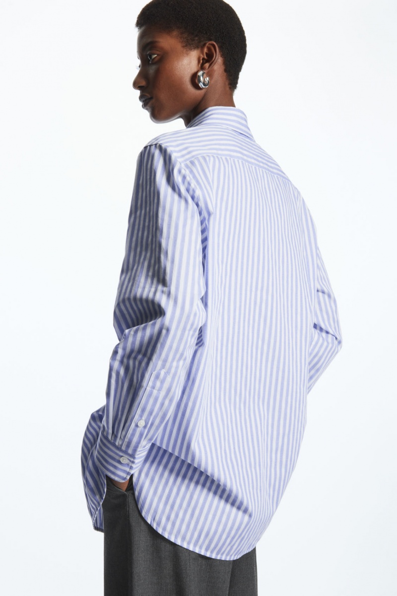 Women's COS Minimal Concealed-Placket Shirts Blue / White NZ-86CIUDWMX