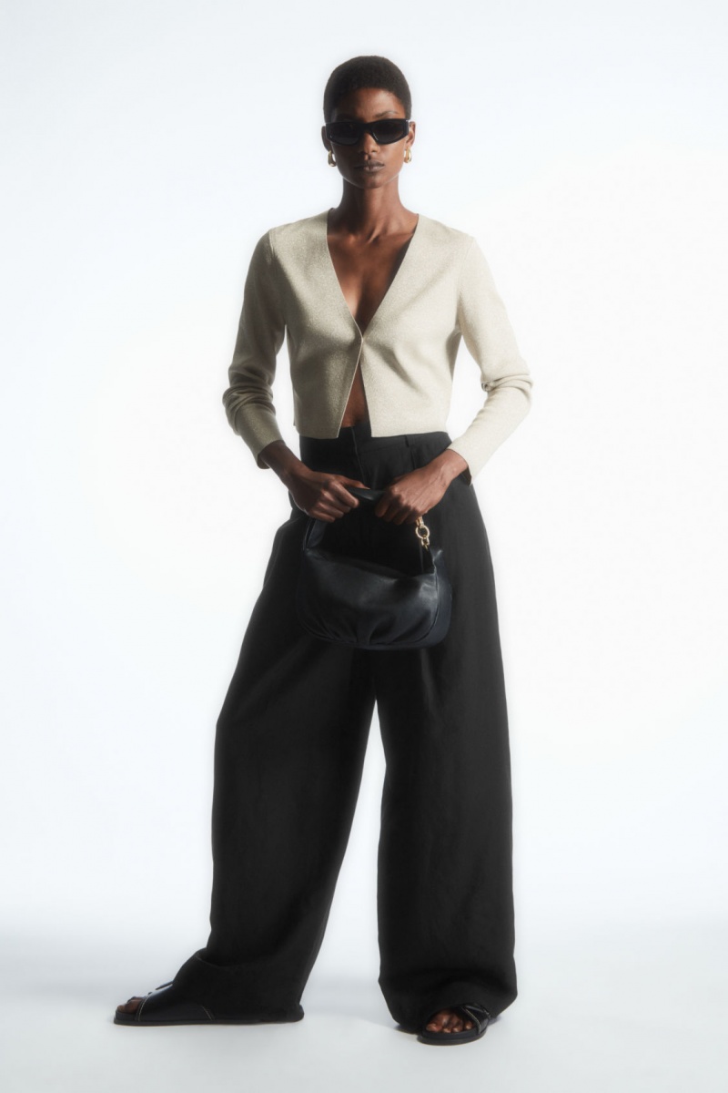 Women's COS Minimal Cropped V-Neck Cardigan Cream NZ-70HYJDXWM