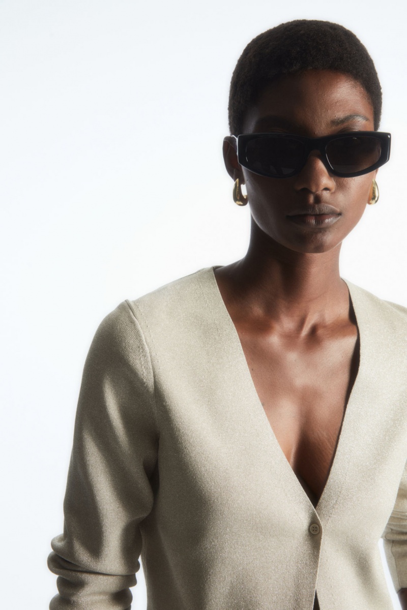Women's COS Minimal Cropped V-Neck Cardigan Cream NZ-70HYJDXWM