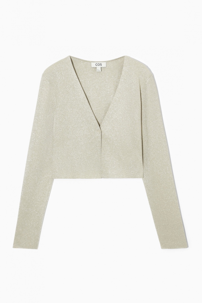 Women's COS Minimal Cropped V-Neck Cardigan Cream NZ-70HYJDXWM
