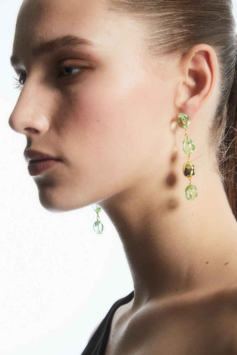 Women's COS Mismatched Beaded Drop Earrings Light Green / Gold NZ-18GQIEHYA