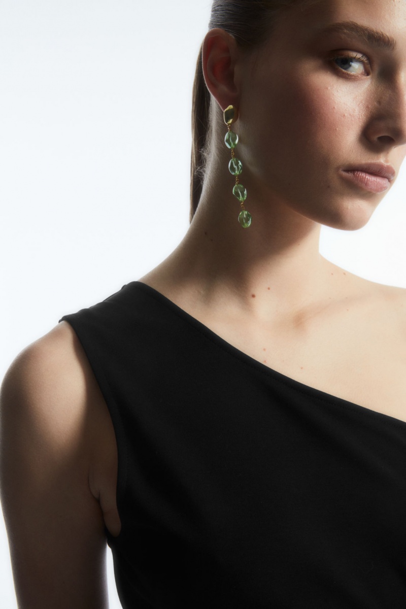Women's COS Mismatched Beaded Drop Earrings Light Green / Gold NZ-18GQIEHYA