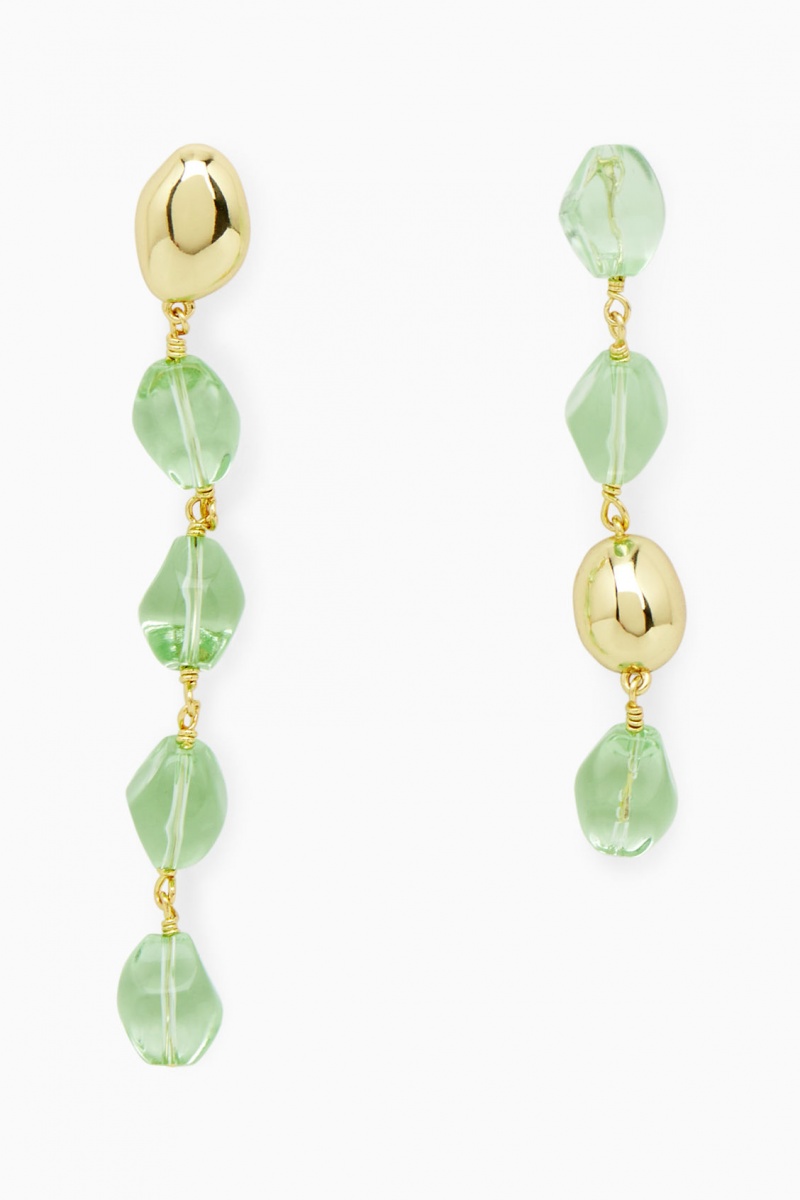 Women's COS Mismatched Beaded Drop Earrings Light Green / Gold NZ-18GQIEHYA
