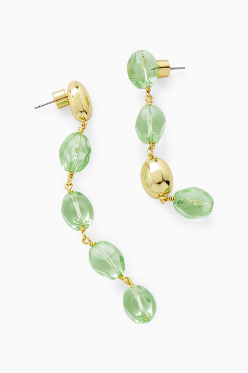 Women's COS Mismatched Beaded Drop Earrings Light Green / Gold NZ-18GQIEHYA