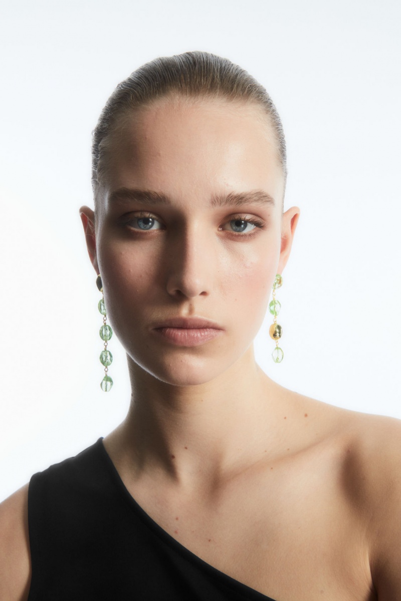 Women\'s COS Mismatched Beaded Drop Earrings Light Green / Gold NZ-18GQIEHYA