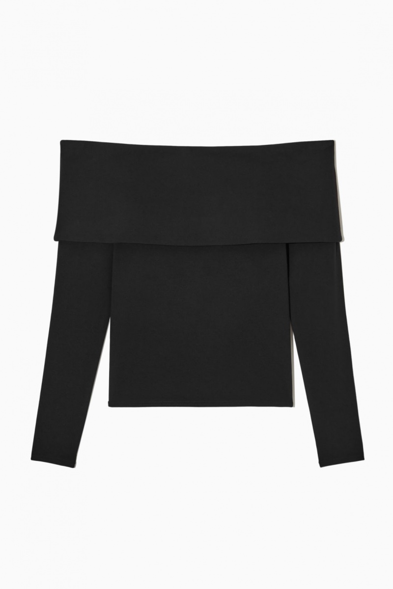 Women's COS Off-The-Shoulder Long-Sleeved Tops Black NZ-14RFEIAGU