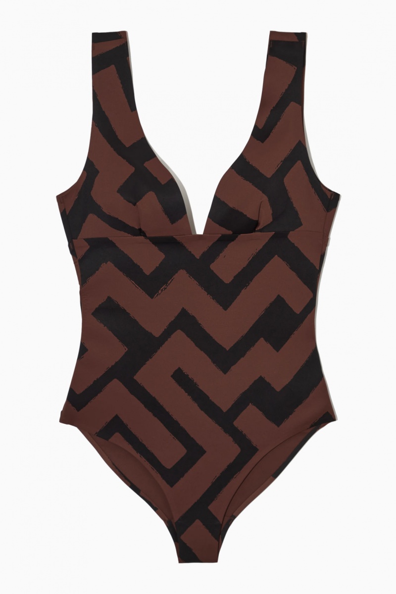 Women's COS Open-Back Plunge Swimsuits Brown NZ-94PXOERYD