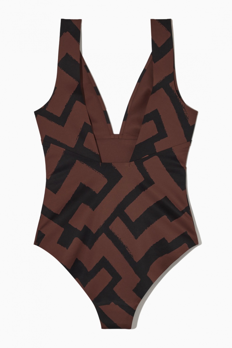 Women's COS Open-Back Plunge Swimsuits Brown NZ-94PXOERYD
