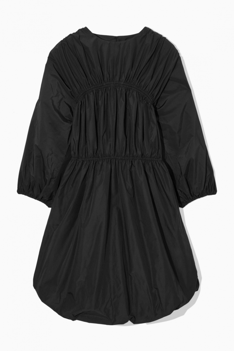 Women's COS Open-Back Shirred Balloon Mini Dress Black NZ-67QOGRVMJ