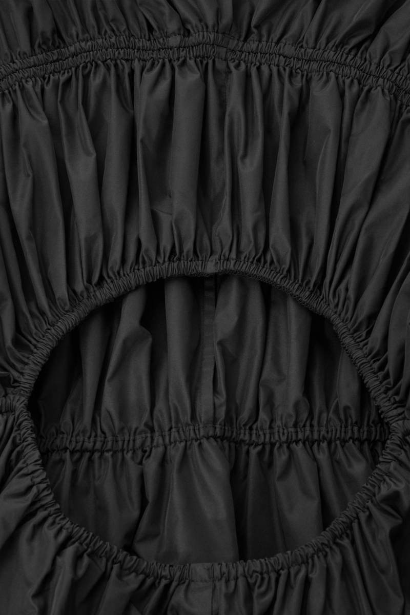 Women's COS Open-Back Shirred Balloon Mini Dress Black NZ-67QOGRVMJ