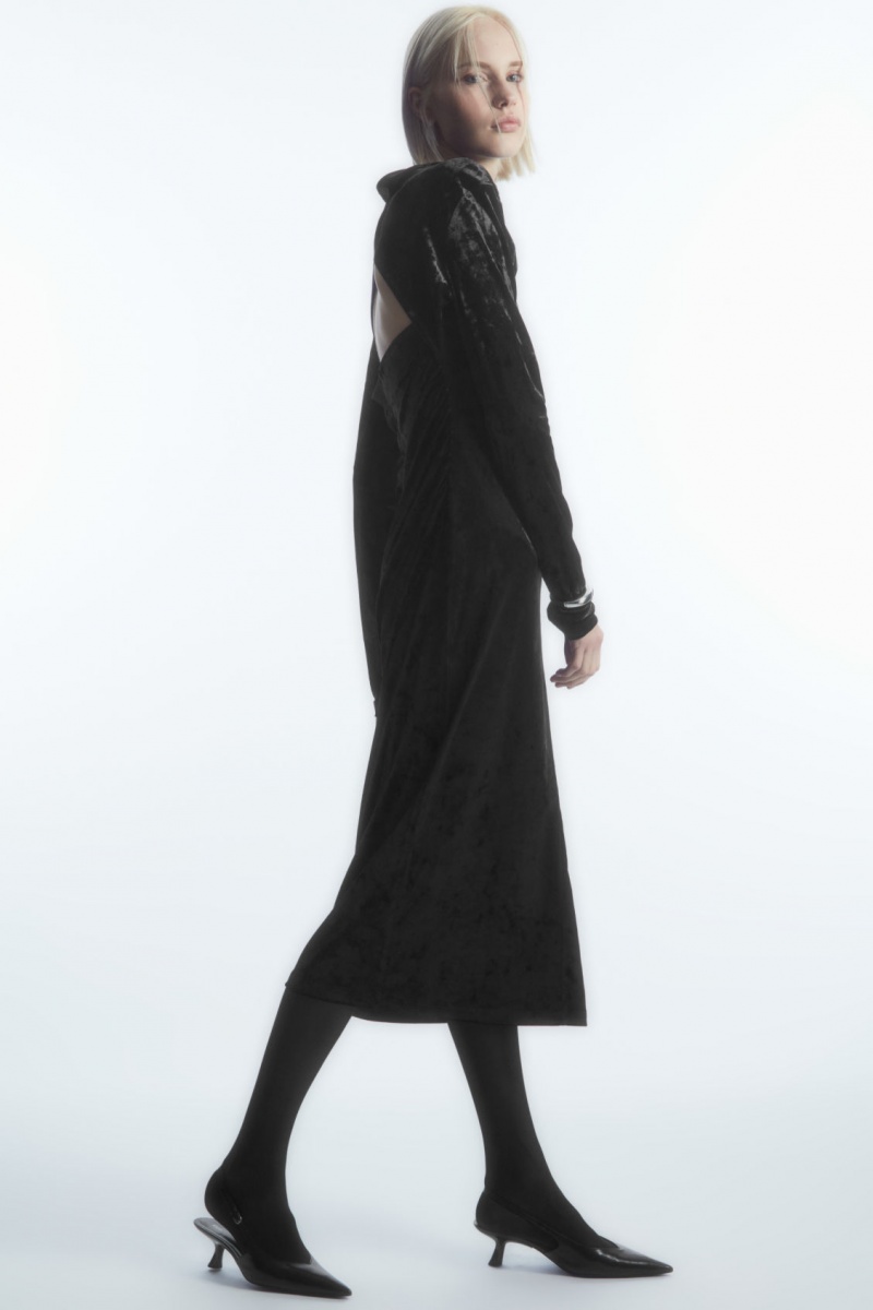 Women's COS Open-Back Velvet Midi Dress Black NZ-31CAOGZLX