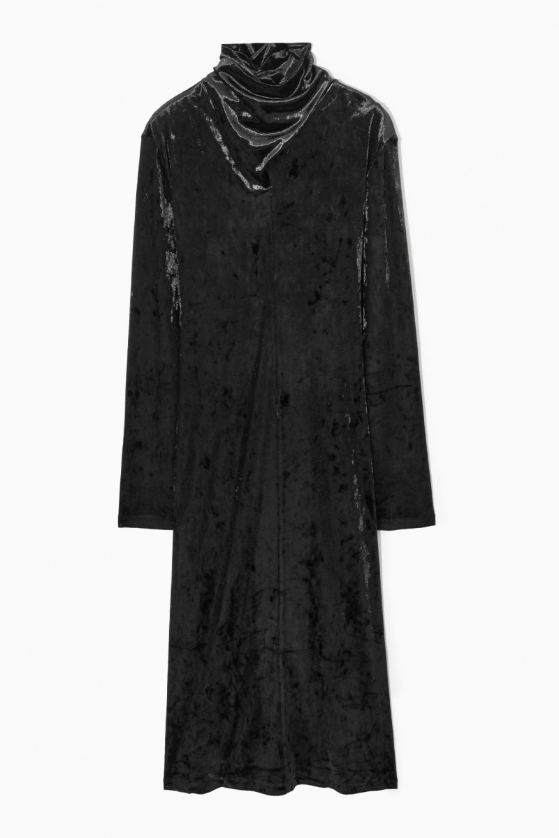 Women's COS Open-Back Velvet Midi Dress Black NZ-31CAOGZLX