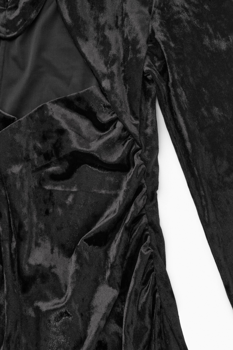 Women's COS Open-Back Velvet Midi Dress Black NZ-31CAOGZLX
