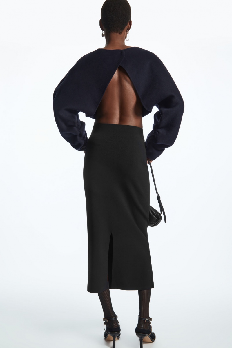 Women's COS Open-Back Wool Bolero Jackets Navy NZ-98GNEAYIX