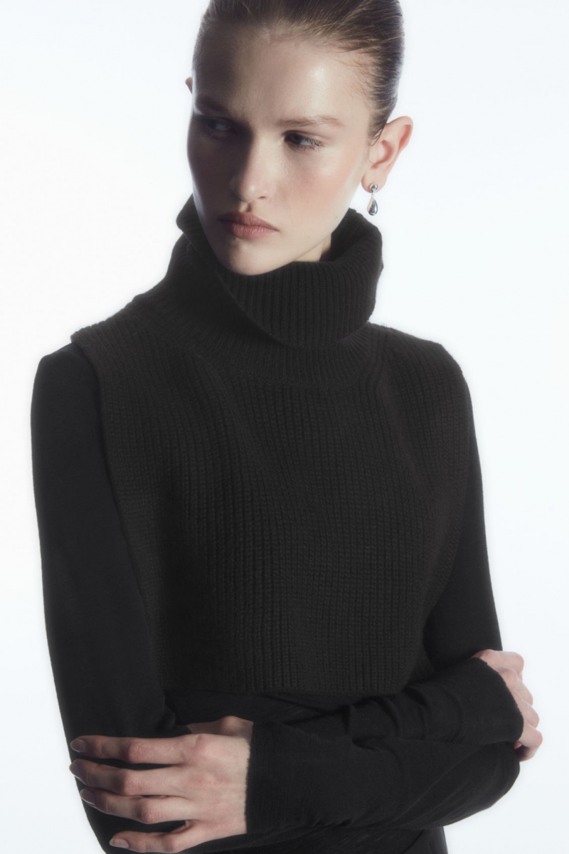 Women's COS Open-Side Cashmere-Blend Roll-Neck Tank Vest Black NZ-18VMXRTHA