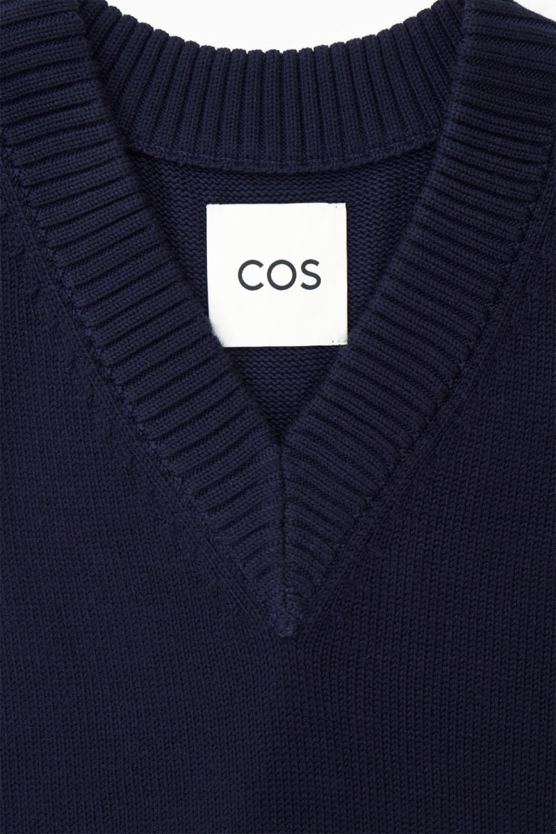 Women's COS Open-Side V-Neck Wool Tank Vest Navy NZ-95FQNJOGX