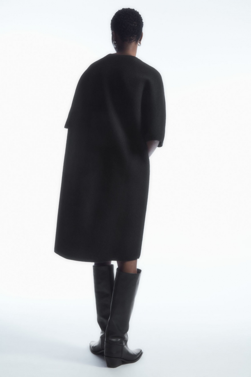 Women's COS Oversized-Fit Wool T-Shirt Dress Black NZ-28GISBMKD