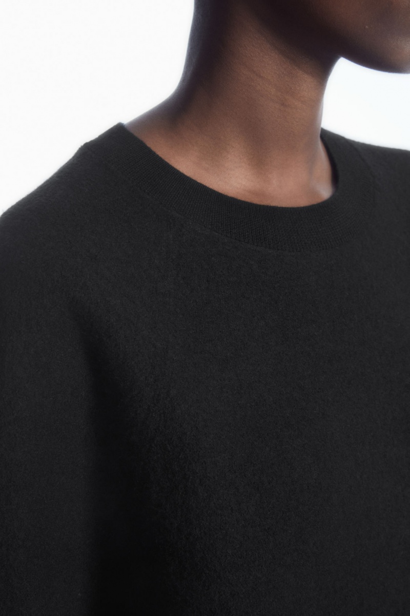 Women's COS Oversized-Fit Wool T-Shirt Dress Black NZ-28GISBMKD