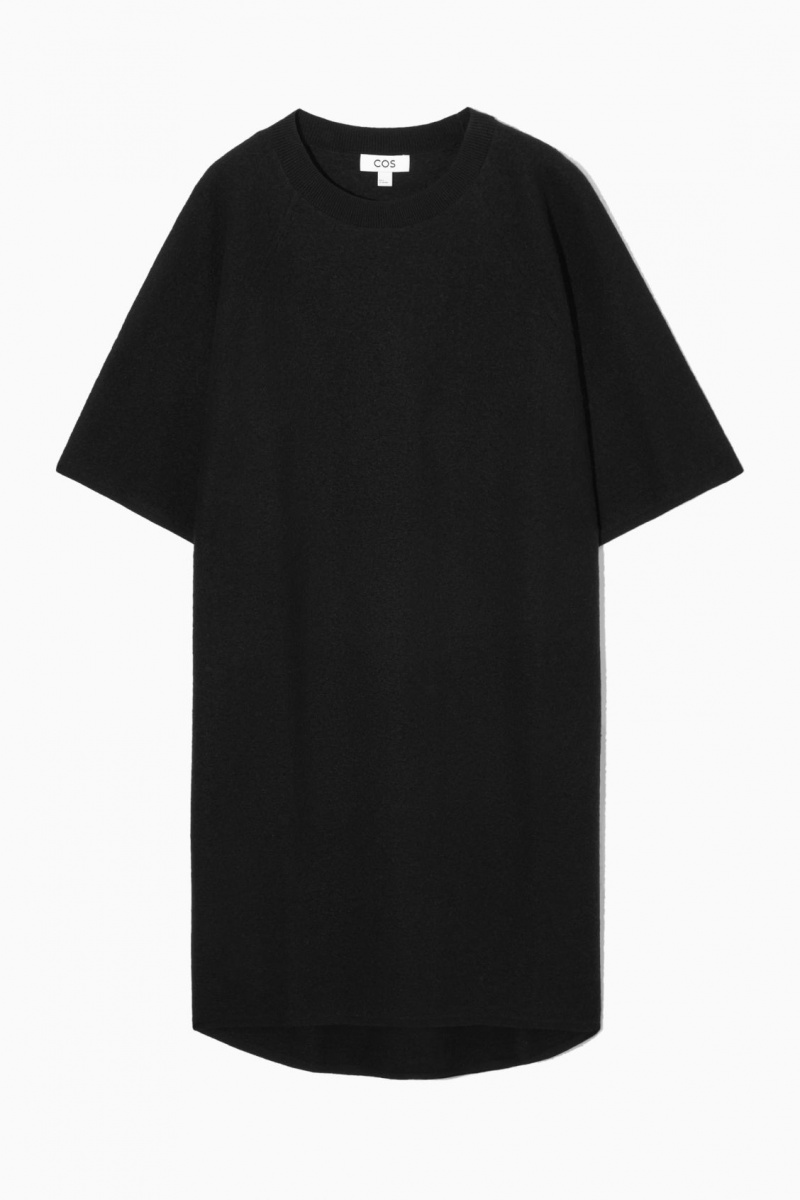 Women's COS Oversized-Fit Wool T-Shirt Dress Black NZ-28GISBMKD