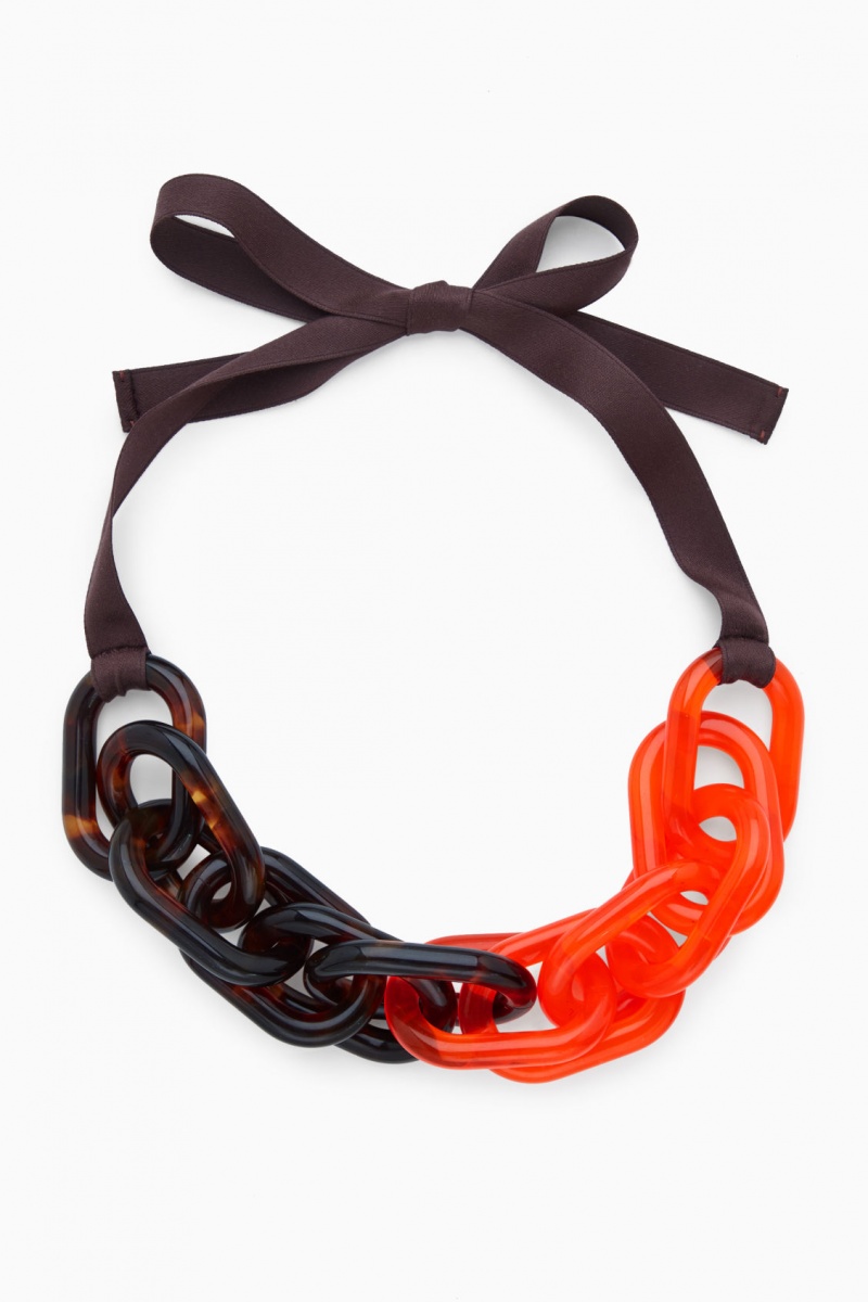 Women's COS Oversized-Link Grosgrain Ribbon Necklace Orange NZ-43CKOEUSJ