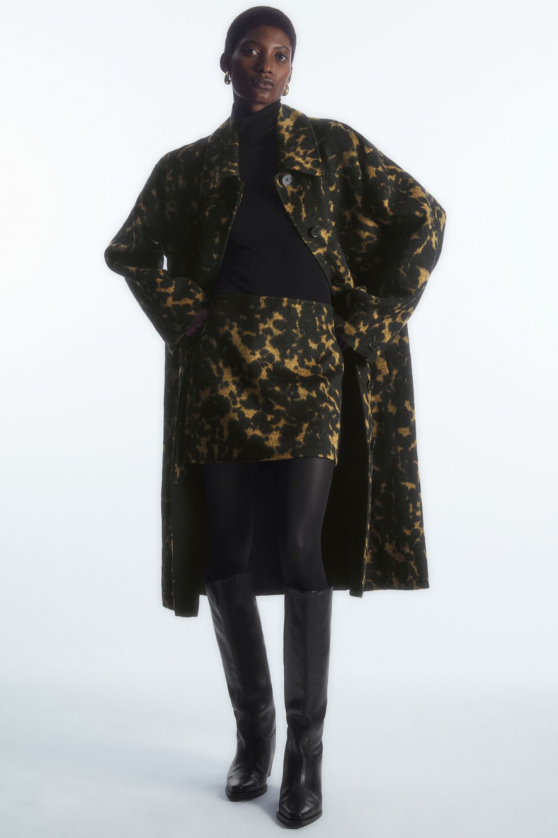 Women's COS Oversized Animal-Print Wool Coats Black NZ-50TRJABKU