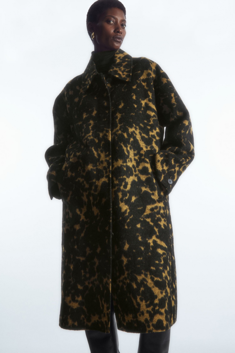Women's COS Oversized Animal-Print Wool Coats Black NZ-50TRJABKU