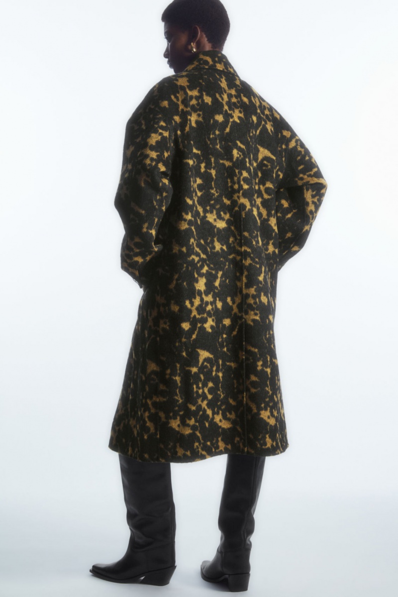 Women's COS Oversized Animal-Print Wool Coats Black NZ-50TRJABKU