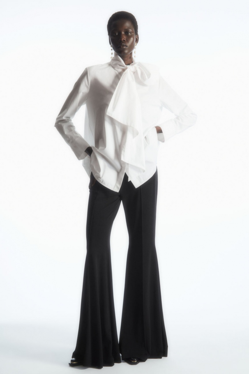 Women's COS Oversized Bow-Detail Blouse White NZ-92SONQYXJ